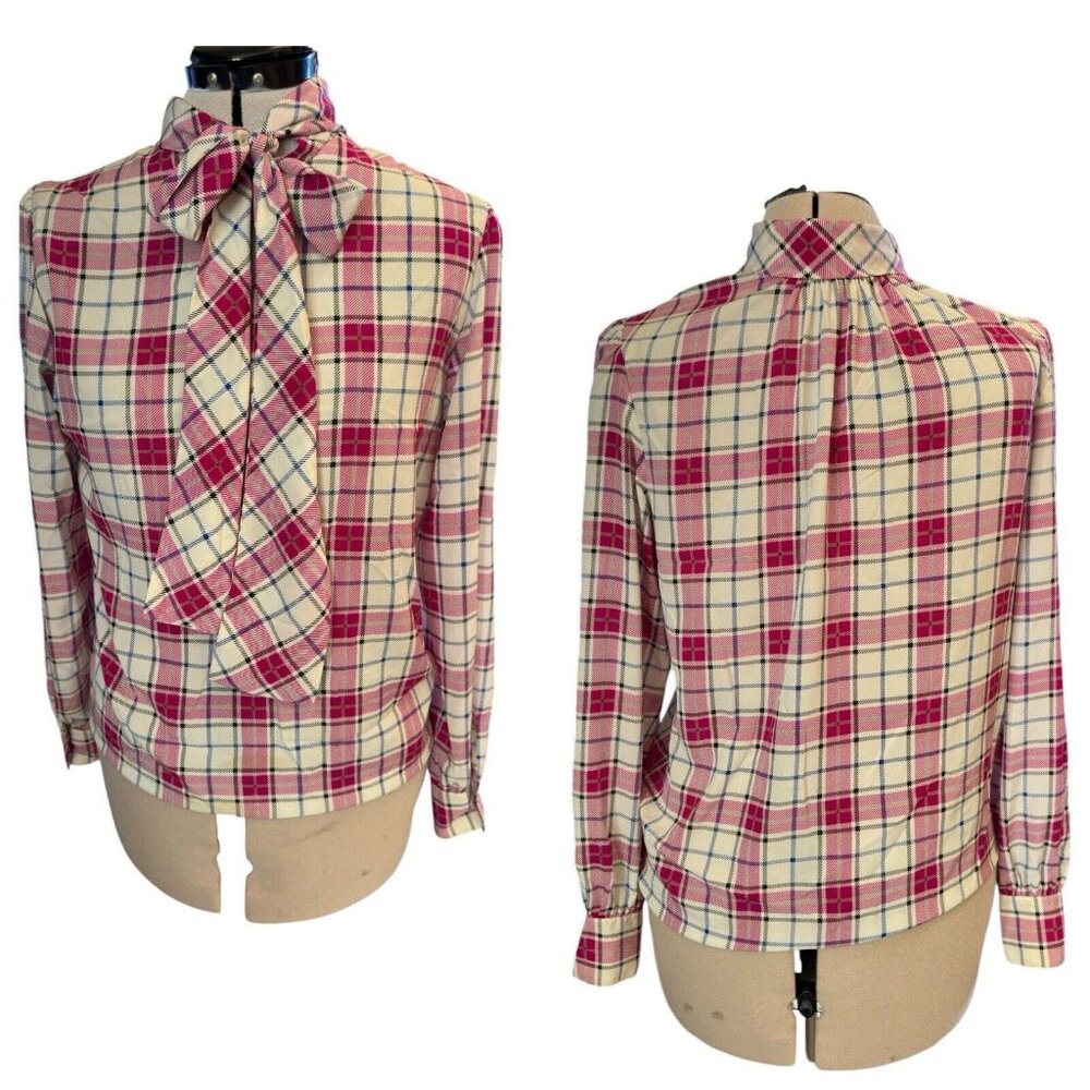 Vintage Giraffe Pink Plaid Shirt Blouse Womens Long Sleeve Button Up Size 4